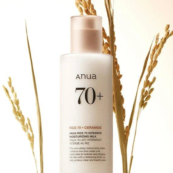 Nuaglow Sommerglød skincare routine featuring Anua Rice 70 Intensive Moisturizing Milk for deep hydration and luminous skin.