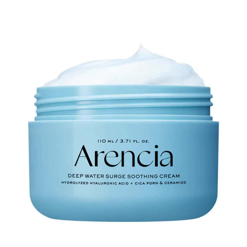 Arencia Deep Water Surge Soothing Cream in 110ml jar, featuring a white and blue packaging for hydrating skincare.