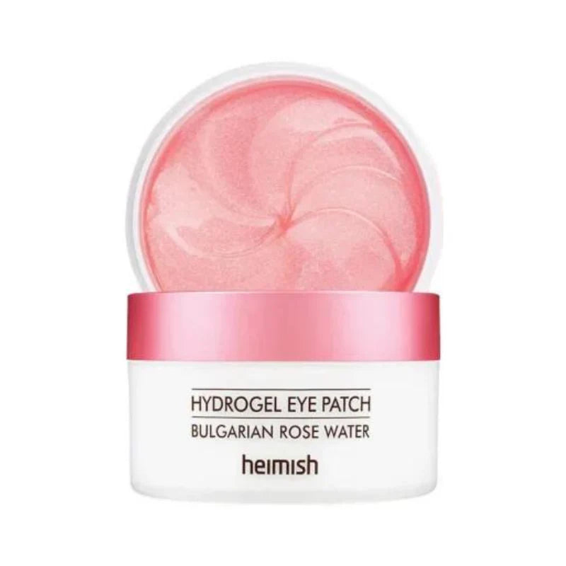 Heimish Hydrogel Eye Patch with Bulgarian Rose Water, 60 pieces, showcasing the eye mask's translucent, gel-like texture.