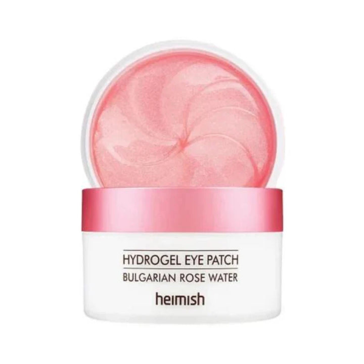 Heimish Hydrogel Eye Patch with Bulgarian Rose Water, 60 pieces, showcasing the eye mask's translucent, gel-like texture.