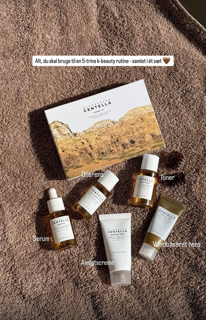 Rejsestørrelse SKIN1004 Madagascar Centella Travel Kit med 170 ml ansigtsplejeprodukter.