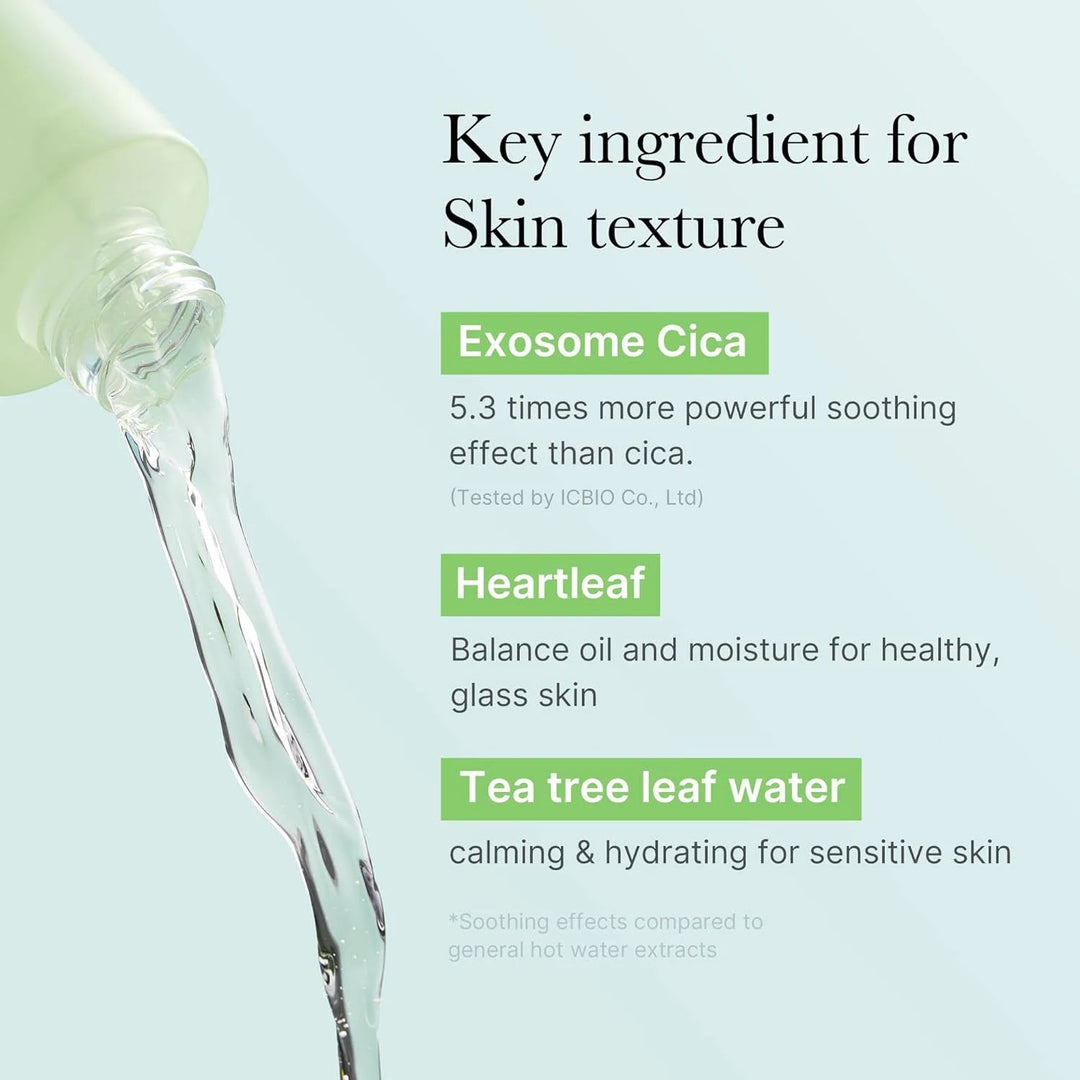 Medicube Exosome Cica Toner in 210ml bottle, featuring a clear liquid and minimalist packaging, designed for soothing skincare.