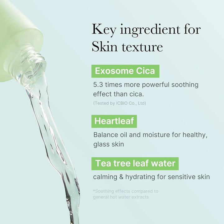 Medicube Exosome Cica Toner in 210ml bottle, featuring a clear liquid and minimalist packaging, designed for soothing skincare.