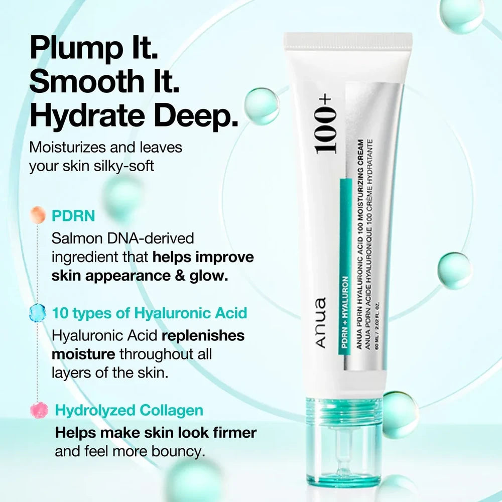 Anua - PDRN Hyaluronic Acid 100 Moisturizing Cream (60ml) - Nuaglow
