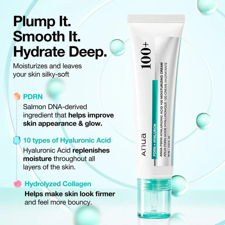 Anua - PDRN Hyaluronic Acid 100 Moisturizing Cream (60ml) - Nuaglow