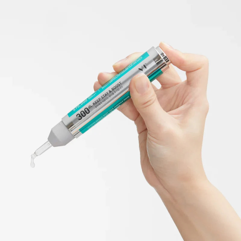 VT Cosmetics PDRN Reedle Shot Hair Ampoule in a glass bottle, designed for hair care and scalp nourishment.