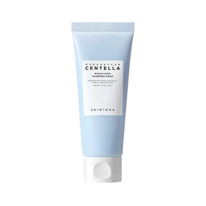 SKIN1004 Madagascar Centella Hyalu-Cica Sleeping Pack in 100ml jar, soothing skincare mask with hyaluronic acid and centella for hydration.