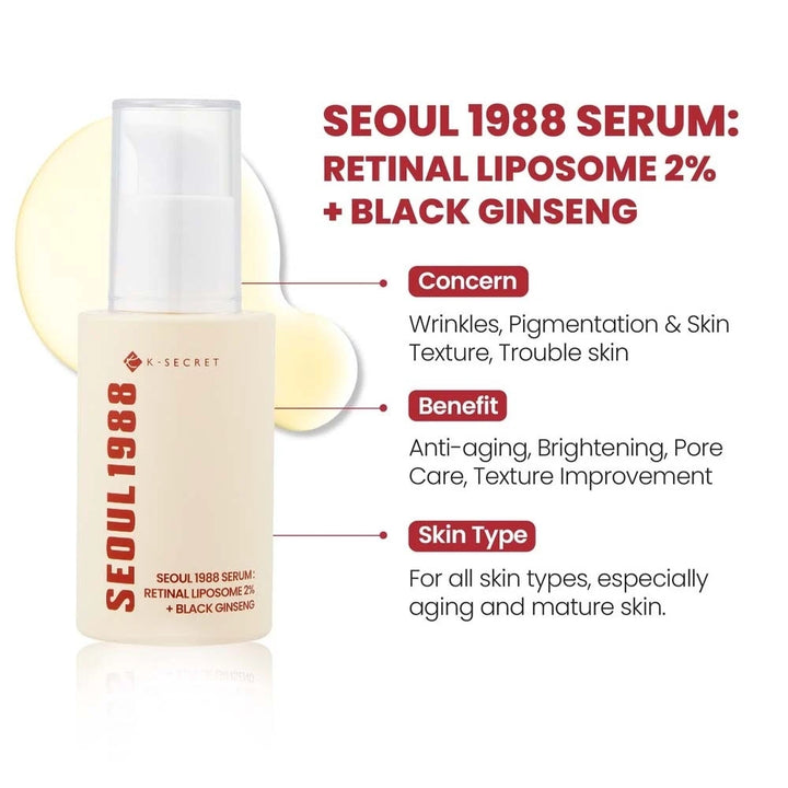KSECRET - Seoul 1998 Serum: Retinal Liposome 2% + Black Ginseng (30ml) - Nuaglow