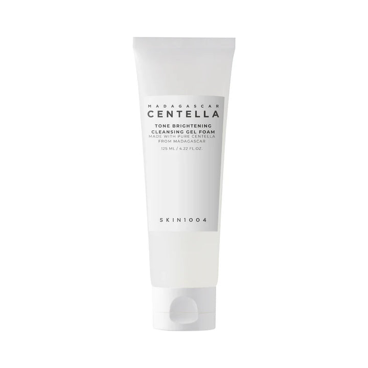 SKIN1004 Madagascar Centella Tone Brightening Cleansing Gel Foam in a 125ml pump bottle, gentle facial cleanser with soothing ingredients.