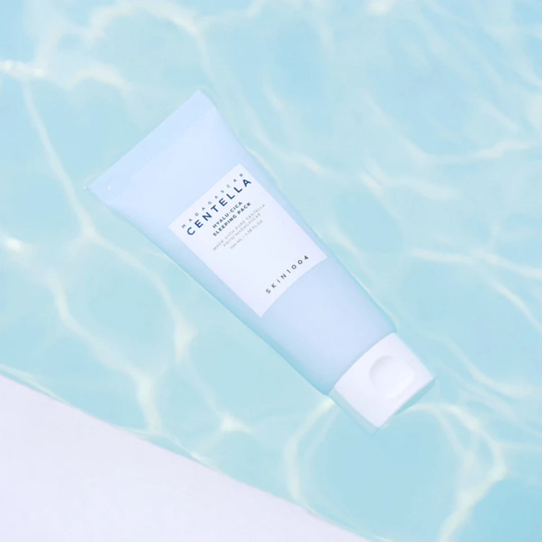 SKIN1004 Hyalu-Cica Sleeping Pack in 100ml jar, hydrating skin care with centella and hyaluronic acid, shown in the image.