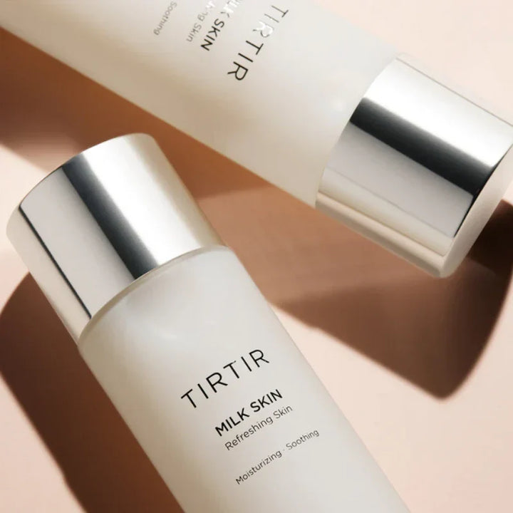 TIRTIR Milk Skin Toner from Nuaglow, a hydrating facial toner with a sleek bottle and soft, milky appearance in the image.