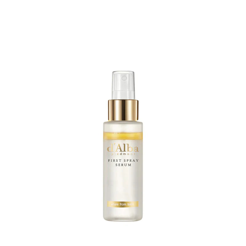 d'Alba White Truffle First Spray Serum 50ml bottle with pump, showcasing elegant packaging and clear label.