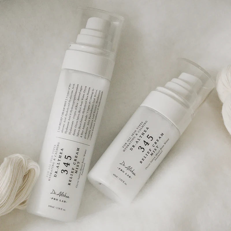 Dr. Althea 345 Relief Cream Mist in a 100ml spray bottle with a soft, soothing mist for skin relief.