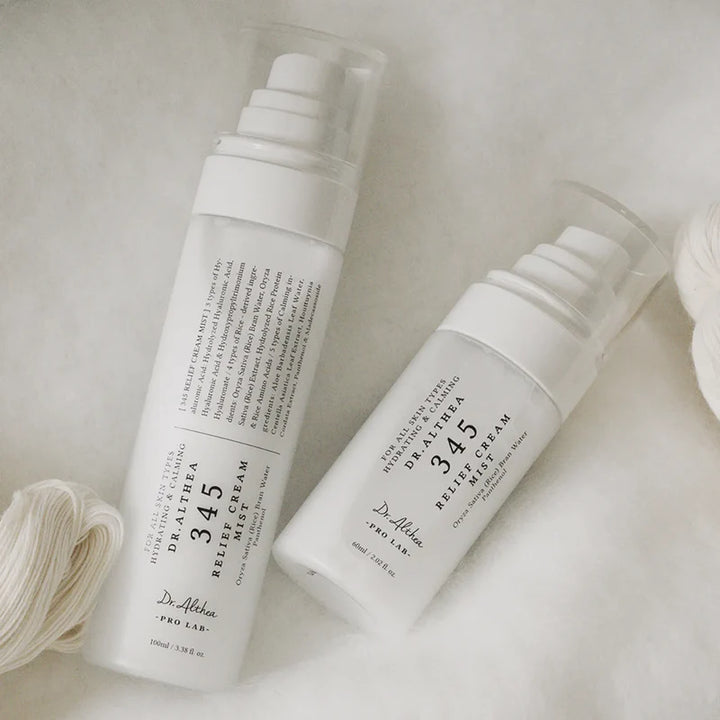 Dr. Althea 345 Relief Cream Mist in a 100ml spray bottle with a soft, soothing mist for skin relief.