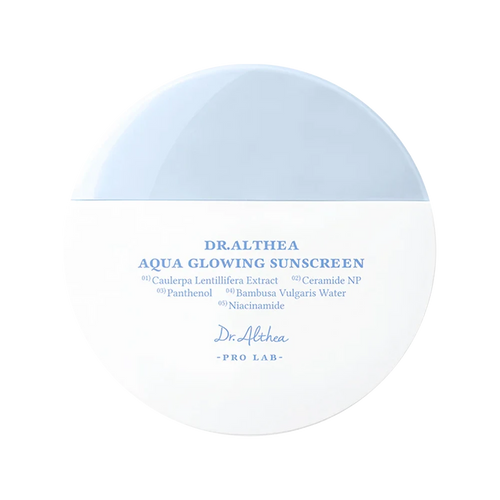 Dr. Althea Aqua Glowing Sunscreen 45ml, a lightweight SPF solcreme with hydrating formula, shown in a sleek tube.