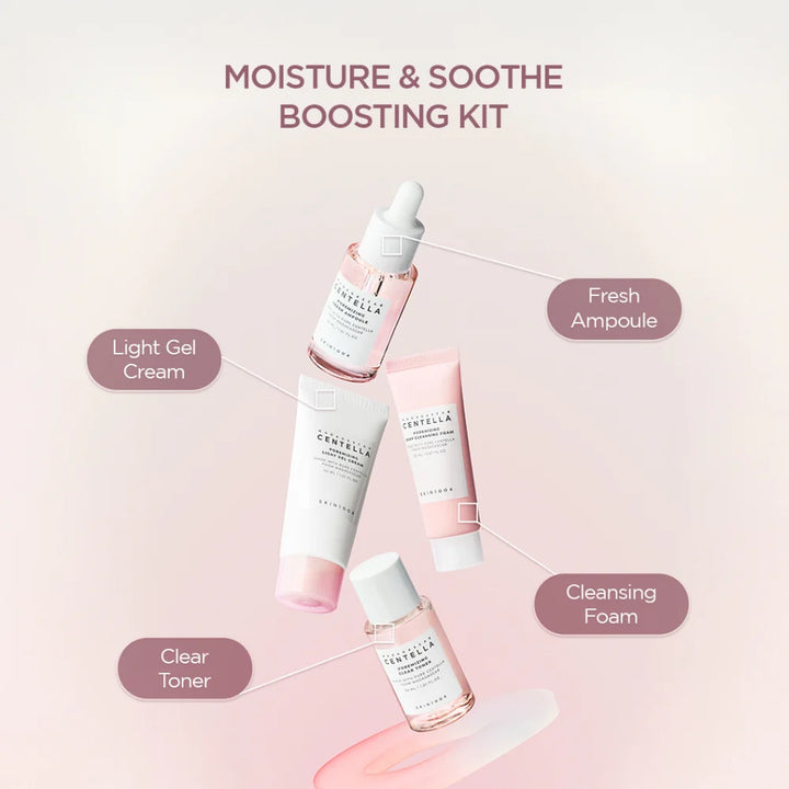 SKIN1004 Madagascar Centella Pore Minimizing Travel Kit with skincare products in travel-sized bottles and packaging.