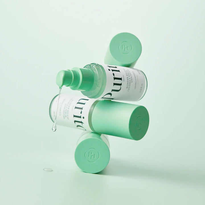 Nuaglow skincare routine for rosacea featuring Purito Wonder Releaf Centella Serum, unscented, suitable for sensitive skin.