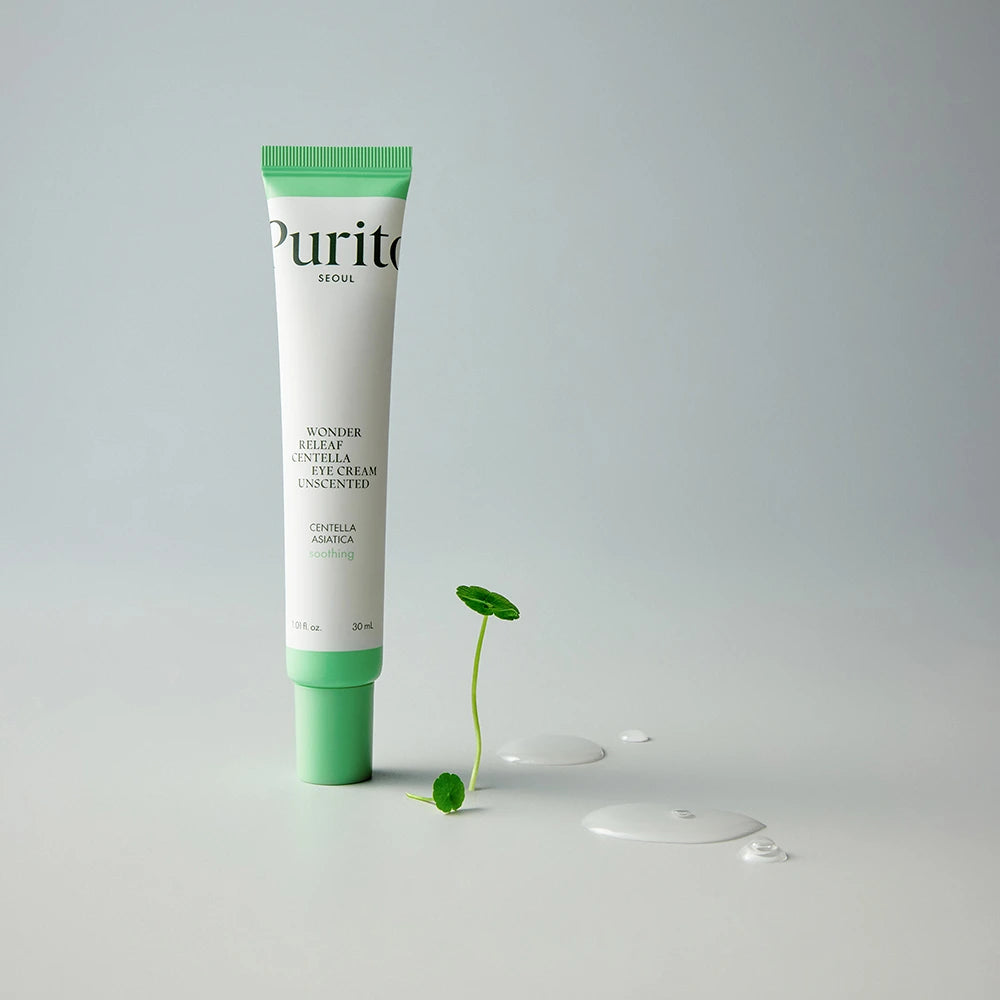Purito Wonder Releaf Centella Eye Cream unscented, 30ml, showing the jar with the product label and a clean, minimalist design.