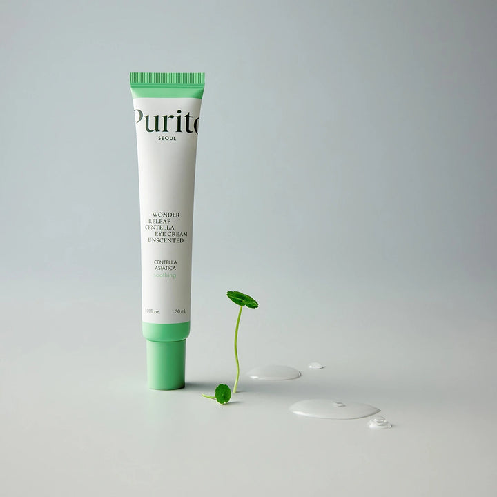 Purito Wonder Releaf Centella Eye Cream unscented, 30ml, showing the jar with the product label and a clean, minimalist design.